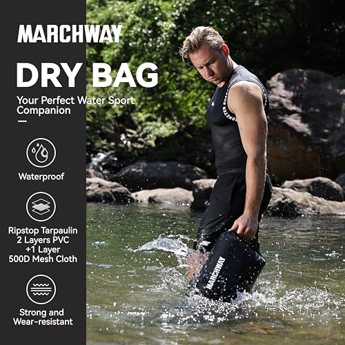 MARCHWAY Floating Waterproof Dry Bag Backpack 5L/10L/20L/30L/40L, Roll Top Sack Keeps Gear Dry for Kayaking, Rafting, Boating, Swimming, Camping, Hiking, Beach, Fishing (Black, 5L)