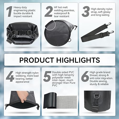 MARCHWAY Floating Waterproof Dry Bag Backpack 5L/10L/20L/30L/40L, Roll Top Sack Keeps Gear Dry for Kayaking, Rafting, Boating, Swimming, Camping, Hiking, Beach, Fishing (Black, 5L)
