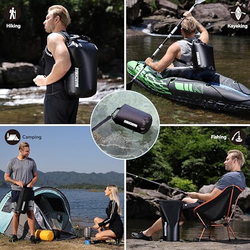 MARCHWAY Floating Waterproof Dry Bag Backpack 5L/10L/20L/30L/40L, Roll Top Sack Keeps Gear Dry for Kayaking, Rafting, Boating, Swimming, Camping, Hiking, Beach, Fishing (Black, 5L)