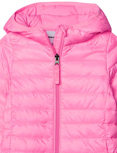 Amazon Essentials Girls' Lightweight Water-Resistant Packable Hooded Puffer Jacket, Neon Pink, Small