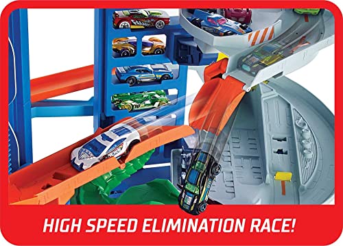 Hot Wheels Toy Car Track Set City Ultimate Garage Moving T-Rex Dinosaur, 100+ 1:64 Scale Vehicle Storage, 3-Ft Tall, 2 Toy Cars