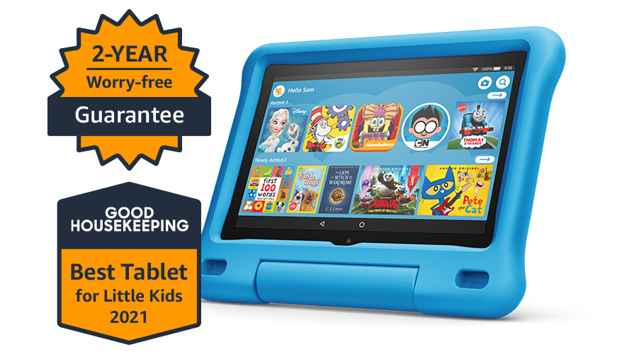 Fire HD 8 Kids tablet, 8" HD display, ages 3-7, 32 GB, includes a 1-year subscription to Amazon Kids+ content, Blue Kid-Proof Case, (2020 release)