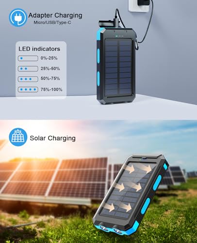 ERRBBIC Solar Power Bank, 𝟮𝟬𝟮𝟰 𝙐𝙥𝙜𝙧𝙖𝙙𝙚 Portable Charger 38800mah, Waterproof Battery Backup Charger, Solar Panel Charger with Dual LED Flashlights, Suitable for Outdoor Camping Travel
