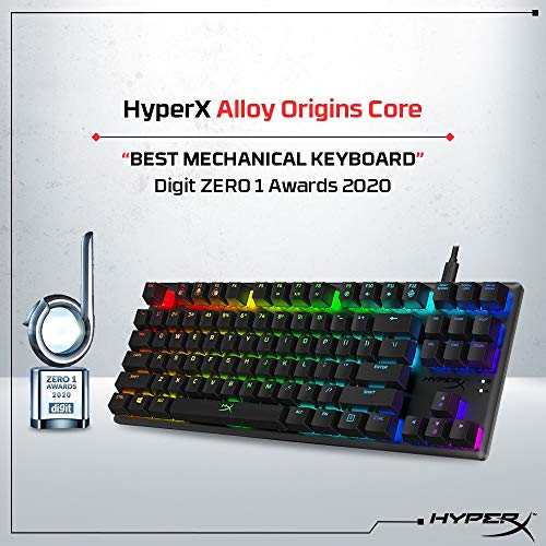 HyperX Alloy Origins Core - Tenkeyless Mechanical Gaming Keyboard, Software Controlled Light & Macro Customization, Compact Form Factor, RGB LED Backlit, Linear HyperX Red Switch
