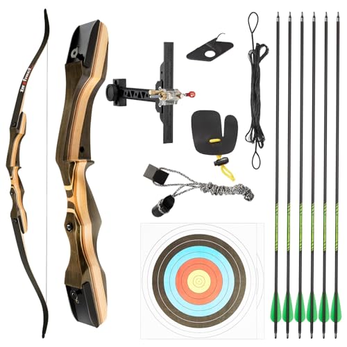 TIDEWE Recurve Bow and Arrow Set for Adult & Youth Beginner, Wooden Takedown Recurve Bow 62" Right Handed with Ergonomic Design for Outdoor Training Practice (20lbs)