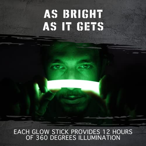 12 Ultra Bright Emergency Glow Sticks - Individually Wrapped Long Lasting Industrial Grade Glowsticks for Survival Gear, Camping Lights, Power Outages and Military Use (Green)