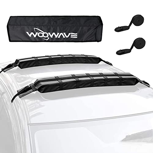 WOOWAVE Kayak Roof Rack Pads Universal Car Roof Rack Soft Premium Surf Crossbars Cross Bars for Surfboard SUP Paddleboard with 2 Waterproof Tie Down Straps and Portable Storage Bag, 33in Long (Pair)