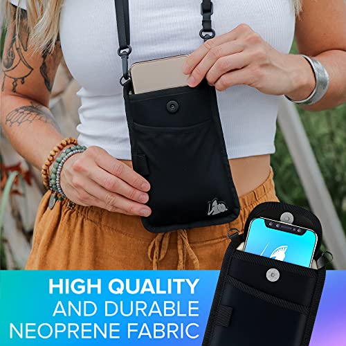 DefenderShield EMF and 5G Radiation Protection Cell Phone Crossbody Pouch with Straps - Lightweight Large Pouch, Fits Most Smartphones and Electronics 7.5 x 4 in (Black)