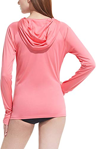 TSLA Women's UPF 50+ Long Sleeve Rash Guard Swim Shirts, UV Protection Sun Shirts, Regular-Fit Quick Dry Water Shirts, Pullover Hoodie Coral Pink, X-Small