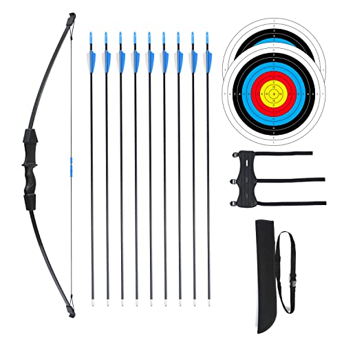 Procener 45" Bow and Arrow Set for Kids, Archery Beginner Gift with 9 Arrows 2 Target Face and 1 Quiver, 18 Lb Recurve Bow Kit for Teen Outdoor Sports Game Hunting Toy (Black)