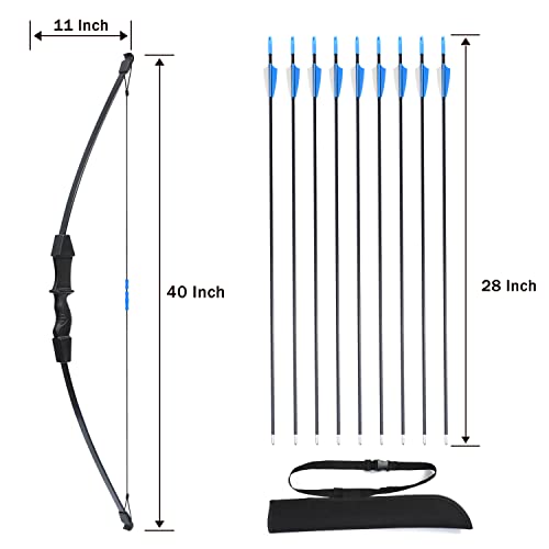 Procener 45" Bow and Arrow Set for Kids, Archery Beginner Gift with 9 Arrows 2 Target Face and 1 Quiver, 18 Lb Recurve Bow Kit for Teen Outdoor Sports Game Hunting Toy (Black)
