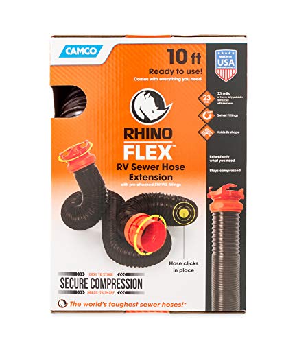 Camco RhinoFLEX 10-foot RV Sewer Hose Extension Kit with Swivel Fitting, Frustration Free-Packaging (39774)