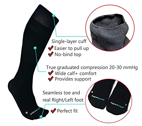 HOYISOX Plus Size Compression Socks 20-30 mmHg for Men and Women, Wide Calf Extra Large 4X, Comfortable Cotton (Black, 4X-Large)