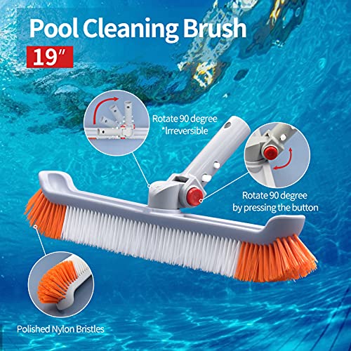 AgiiMan Swimming Pool Brushes with Pole -18 Polished Nylon Bristles Pool Brush Head, 12ft Designed for Cleans Walls, Tiles & Floors Effortlessly