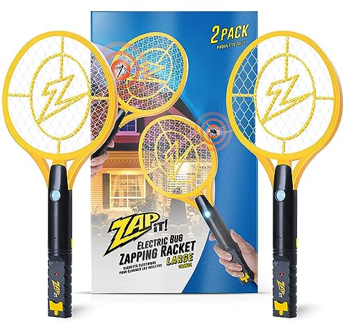 ZAP iT! Electric Fly Swatter Racket & Mosquito Zapper - High Duty 4,000 Volt Electric Bug Zapper Racket - Fly Killer USB Rechargeable Fly Zapper Indoor Safe - 2 Pack (Large, Yellow)
