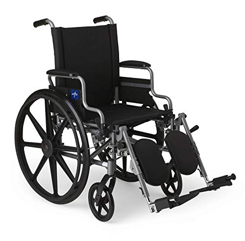 Medline Lightweight & User-Friendly Wheelchair With Flip-Back, Desk-Length Arms & Elevating Leg Rests for Extra Comfort, Black, 18 inch Seat