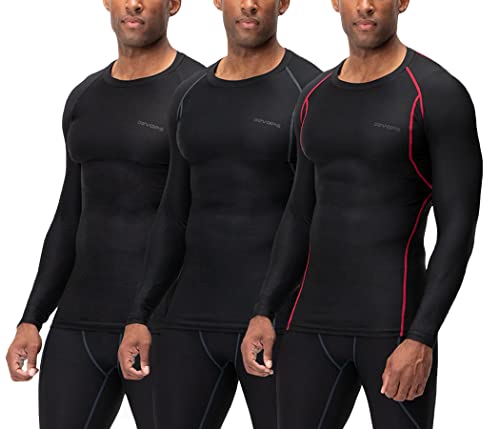 DEVOPS 3 Pack Men's Athletic Long Sleeve Compression Shirts (Medium, Black/Black/Black)
