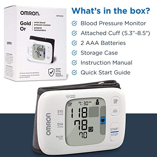 OMRON Gold Blood Pressure Monitor, Portable Wireless Wrist Monitor, Digital Bluetooth Blood Pressure Machine, Stores Up To 200 Readings for Two Users (100 readings each)