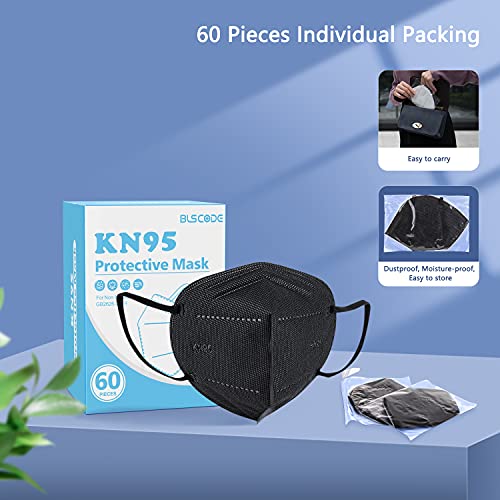 BLScode KN95 Face Mask 60 Pack, Individually Wrapped 5-Layer Breathable Mask with Comfortable Elastic Ear Loops, Filter Efficiencyâ¥95%