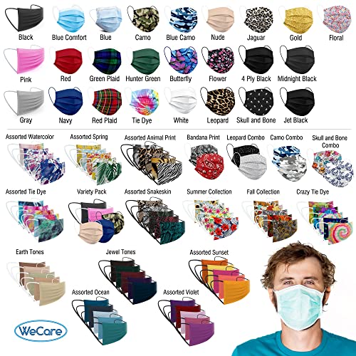 WECARE Disposable Face Mask Individually Wrapped - 50 Pack, Assorted Earth Tone Print Masks - 3 Ply