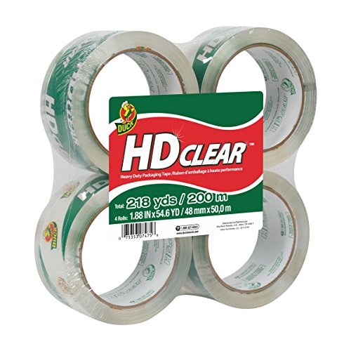 Duck HD Clear Heavy Duty Packing Tape Refill, 4 Rolls, 1.88 Inch x 54.6 Yard, (240378)