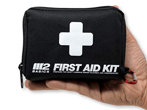 M2 BASICS 150 Piece First Aid Kit w/Compact Bag, Carabiner, Emergency Blanket | Emergency Medical Supply | Full of Supplies for Home, Office, Outdoors, Car, Camping, Travel