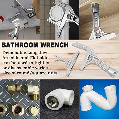 EGSTAOR Bathroom Adjustable Wrench for Tight Spaces, 6-75mm Multifunction Aluminum Spanner for Plumbing Task Pipe Tube Nut Toilet Washbasin Sink Pool, 9-Inch (Silver)