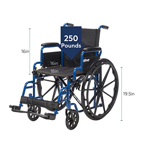 Drive Medical Blue Streak Ultra-Lightweight Wheelchair With Flip-Backs Arms & Swing-Away Footrests