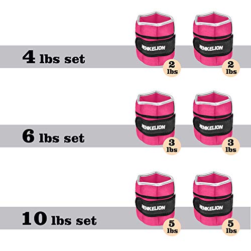 Henkelion 1 Pair 6 Lbs Adjustable Ankle Weights For Women Men Kids, Strength Training Wrist Weights Ankle Weights Set For Gym, Fitness Workout, Running, Lifting Exercise Leg Weights - each 3 Lbs Pink