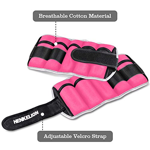 Henkelion 1 Pair 6 Lbs Adjustable Ankle Weights For Women Men Kids, Strength Training Wrist Weights Ankle Weights Set For Gym, Fitness Workout, Running, Lifting Exercise Leg Weights - each 3 Lbs Pink