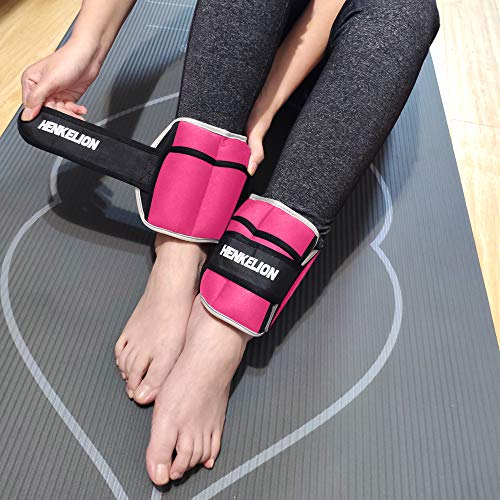 Henkelion 1 Pair 6 Lbs Adjustable Ankle Weights For Women Men Kids, Strength Training Wrist Weights Ankle Weights Set For Gym, Fitness Workout, Running, Lifting Exercise Leg Weights - each 3 Lbs Pink