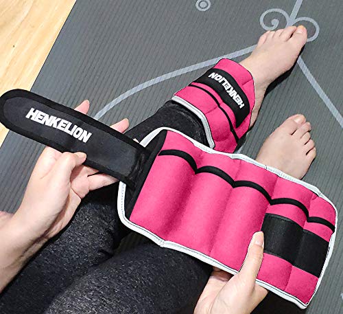 Henkelion 1 Pair 6 Lbs Adjustable Ankle Weights For Women Men Kids, Strength Training Wrist Weights Ankle Weights Set For Gym, Fitness Workout, Running, Lifting Exercise Leg Weights - each 3 Lbs Pink