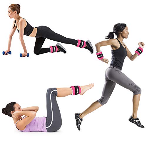 Henkelion 1 Pair 6 Lbs Adjustable Ankle Weights For Women Men Kids, Strength Training Wrist Weights Ankle Weights Set For Gym, Fitness Workout, Running, Lifting Exercise Leg Weights - each 3 Lbs Pink