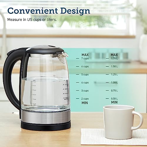 COSORI Electric Kettle with Stainless Steel Filter and Inner Lid, 1500W Wide Opening 1.7L Glass Tea Kettle & Hot Water Boiler, LED Indicator Auto Shut-Off & Boil-Dry Protection, BPA Free, Matte Black