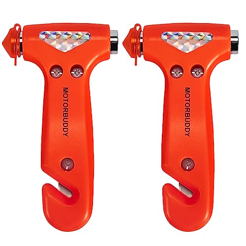 MOTORBUDDY 2-Pack Car Safety Hammer, Auto Emergency Escape Hammer with Window Breaker and Seat Belt Cutter, Striking Red Emergency Escape Tool for Car Accidents