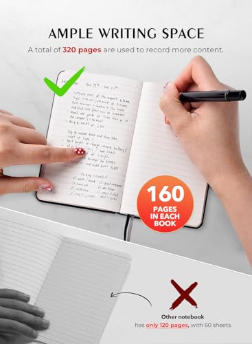 AISBUGUR Pocket Notebook Small Notebook 2-Pack, 3.7" x 5.7" pocket notebook hardcover Total 320 Pages Thick Lined Paper with Inner Pockets Leather Mini Journal Notepad