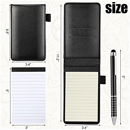 10 Pieces Mini Pocket Notepad Holder Set, Included Mini Pocket Notepad Holder with 50 Lined Sheets, Metal Pen and 8 Pieces 3 x 5 Inch Memo Book Refills, 30 Lined Paper Per Note Pad (Black)