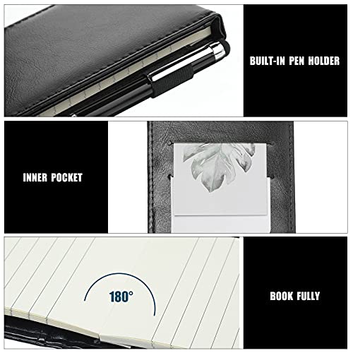 10 Pieces Mini Pocket Notepad Holder Set, Included Mini Pocket Notepad Holder with 50 Lined Sheets, Metal Pen and 8 Pieces 3 x 5 Inch Memo Book Refills, 30 Lined Paper Per Note Pad (Black)