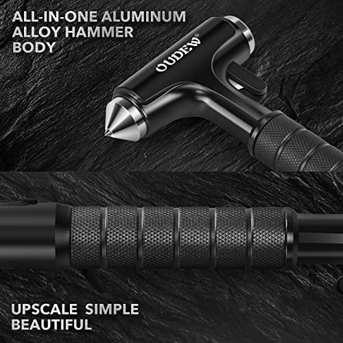 OUDEW Car Escape Tool, Window Breaker, Car Safety Hammer with Lighting Function, Metal Emergecy Escape Hammer with Seat Belt Cutter (Black)