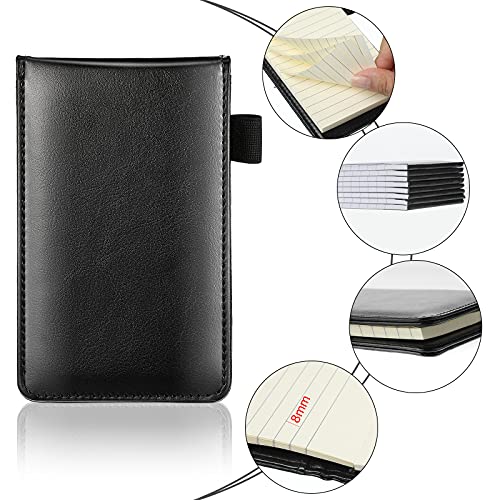 10 Pieces Mini Pocket Notepad Holder Set, Included Mini Pocket Notepad Holder with 50 Lined Sheets, Metal Pen and 8 Pieces 3 x 5 Inch Memo Book Refills, 30 Lined Paper Per Note Pad (Black)