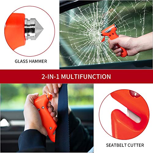 MOTORBUDDY 2-Pack Car Safety Hammer, Auto Emergency Escape Hammer with Window Breaker and Seat Belt Cutter, Striking Red Emergency Escape Tool for Car Accidents