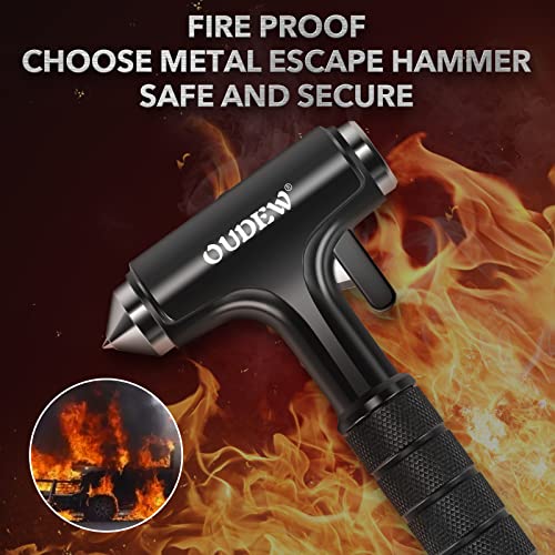 OUDEW Car Escape Tool, Window Breaker, Car Safety Hammer with Lighting Function, Metal Emergecy Escape Hammer with Seat Belt Cutter (Black)