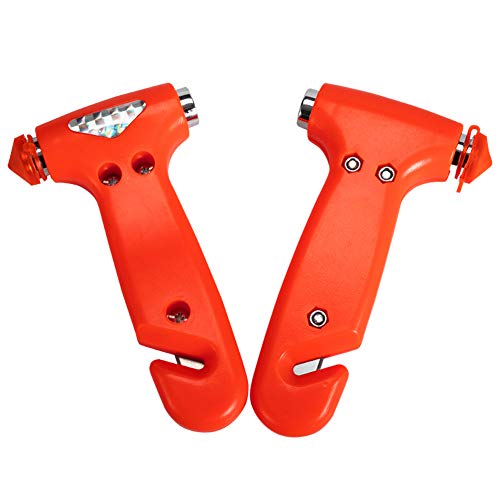 MOTORBUDDY 2-Pack Car Safety Hammer, Auto Emergency Escape Hammer with Window Breaker and Seat Belt Cutter, Striking Red Emergency Escape Tool for Car Accidents