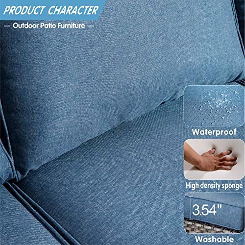 XIZZI Patio Furniture Sets Outdoor Conversation Set 5 Piece All Weather Wicker Sofa Sectional with Ottomans and 2 Pillows for Garden Backyard Deck,Grey Wicker Denim Blue