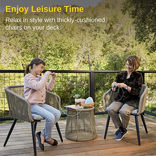 EAST OAK Patio Furniture Set 3-Piece, Outdoor Conversation Set Handwoven Rattan Wicker Chairs with Waterproof Cushions, Tempered Glass Top Coffee Table, Porch Bistro Sets for Backyard, Garden and Deck