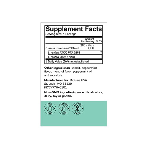 BioGaia Prodentis Mint Lozenges, A Dental Probiotic for Men and Women, Promotes Healthy Teeth and Gums, Fights Bad Breath, Alcohol Free, 30 Lozenges