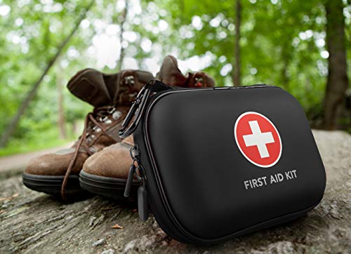 Mini First Aid Kit, 100 Pieces Water-Resistant Hard Shell Small Case - Perfect for Travel, Outdoor, Home, Office, Camping, Hiking, Car (Black)