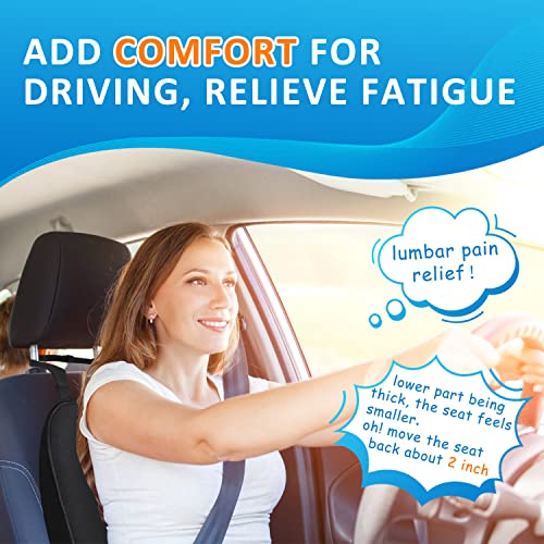 Lumbar Support Pillow for Car-Car Back Support-Memory Foam Car Lumbar Support for Driving Fatigue / Back Pain Relief - Dual Straps Better Fix The Car Cushion -Black