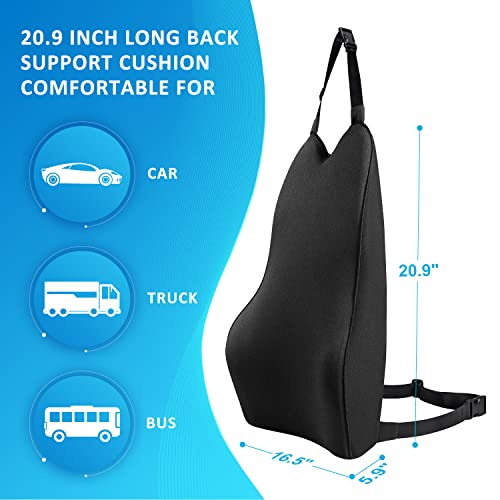 Lumbar Support Pillow for Car-Car Back Support-Memory Foam Car Lumbar Support for Driving Fatigue / Back Pain Relief - Dual Straps Better Fix The Car Cushion -Black