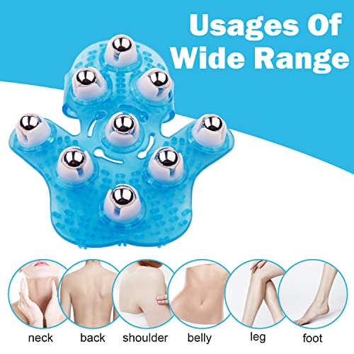 Boseen Hand Held Massager for Muscle Back Neck Joint Foot Shoulder Leg Pain Relief - Palm Shaped Massage Glove Full Body Massage Tool with Roller Ball Massager Essential Oils with Portable Design Blue